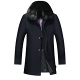 Men's 2017 Winter Casual Thick Warm Long Cashmere Coat with Big Fur Collar - Stylish and Comfortable Woll Mantel