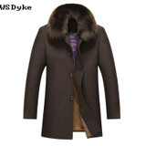 Men's 2017 Winter Casual Thick Warm Long Cashmere Coat with Big Fur Collar - Stylish and Comfortable Woll Mantel