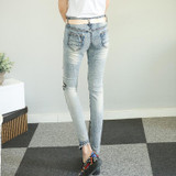 Stylish Floral Embroidered Denim Jeans for Women – 2017 Trendy Leisure Trousers C094