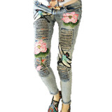 Stylish Floral Embroidered Denim Jeans for Women – 2017 Trendy Leisure Trousers C094