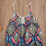 Summer Floral Geometric Bohemian Romper for Newborn Baby Girls - Sleeveless Lacing Outfit