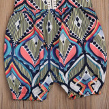 Summer Floral Geometric Bohemian Romper for Newborn Baby Girls - Sleeveless Lacing Outfit