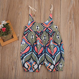 Summer Floral Geometric Bohemian Romper for Newborn Baby Girls - Sleeveless Lacing Outfit