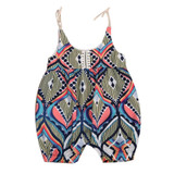 Summer Floral Geometric Bohemian Romper for Newborn Baby Girls - Sleeveless Lacing Outfit
