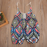 Summer Floral Geometric Bohemian Romper for Newborn Baby Girls - Sleeveless Lacing Outfit