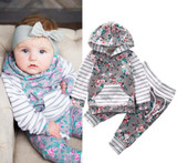 Floral 2-Piece Infant Clothing Set for Newborns to 24 Months - Long Sleeve Hooded Shirt and Pants for Baby Boys and Girls