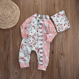 Adorable Floral Newborn Baby Girls Romper Set with Hat - Trendy Autumn Jumpsuit and Sunsuit Outfits