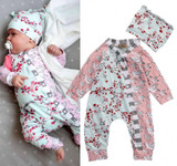 Adorable Floral Newborn Baby Girls Romper Set with Hat - Trendy Autumn Jumpsuit and Sunsuit Outfits
