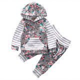 Adorable Floral Stripe Hooded Outfit Set for Newborn Baby Girls - 2 Piece Clothing Set AU