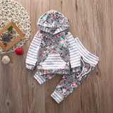 Adorable Floral Stripe Hooded Outfit Set for Newborn Baby Girls - 2 Piece Clothing Set AU