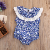 Adorable Floral Newborn Baby Girl Romper – Summer 2023 Blue and White Porcelain Jumpsuit Outfit – Cute Sunsuit One-Piece for Kids
