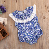 Adorable Floral Newborn Baby Girl Romper – Summer 2023 Blue and White Porcelain Jumpsuit Outfit – Cute Sunsuit One-Piece for Kids