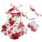 Floral Baby Girl Summer Outfit Set - Cotton Newborn Romper, Headband, and Shoes for Infant Photography - 3-Piece Baby Clothes Set