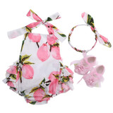 Floral Baby Girl Summer Outfit Set - Cotton Newborn Romper, Headband, and Shoes for Infant Photography - 3-Piece Baby Clothes Set