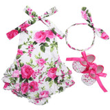 Floral Baby Girl Summer Outfit Set - Cotton Newborn Romper, Headband, and Shoes for Infant Photography - 3-Piece Baby Clothes Set