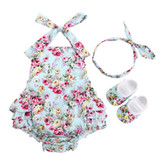 Floral Baby Girl Summer Outfit Set - Cotton Newborn Romper, Headband, and Shoes for Infant Photography - 3-Piece Baby Clothes Set
