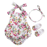 Floral Baby Girl Summer Outfit Set - Cotton Newborn Romper, Headband, and Shoes for Infant Photography - 3-Piece Baby Clothes Set