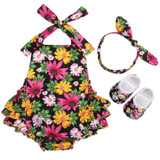 Floral Baby Girl Summer Outfit Set - Cotton Newborn Romper, Headband, and Shoes for Infant Photography - 3-Piece Baby Clothes Set