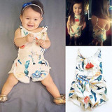 Adorable Floral Sleeveless Cotton Romper for Baby Girls - Backless Flower Jumpsuit Sunsuit Outfits