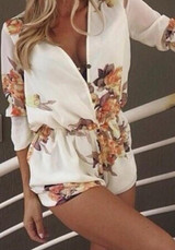 Floral Loose Chiffon Summer Jumpsuit for Women - Sexy V Neck Plus Size High Waist Romper Playsuit