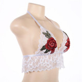 Elegant Floral Lace Triangle Bralette for Women - Push-Up Unpadded Bustier Crop Top in Black and White
