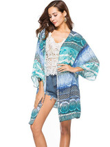Stylish Floral Long Sleeve Beach Cover-Up Top for Summer Fashion