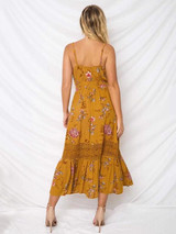 Floral Hollow V-neck Spaghetti Strap Midi Dress for Women - Elegant Summer Fashion Essentials