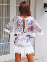 Boho Chic Floral Mini Dress with Hollow Batwing Sleeves - Perfect for Summer Style