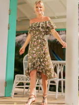 Bohemian Floral Off-Shoulder Falbala Dress for Summer Style