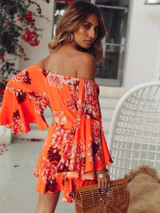 Trendy Floral Off-the-Shoulder Romper with Flared Sleeves for Summer Style