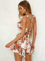 Floral Ruffle Deep V-Neck Mini Dress – Trendy Summer Fashion Must-Have