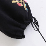 Floral Embroidery Harajuku Vintage Sweatshirt for Women - Stylish Black Pullover with Drawstring Cuffs for Autumn & Winter Fashion 2023