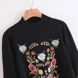 Floral Embroidery Harajuku Vintage Sweatshirt for Women - Stylish Black Pullover with Drawstring Cuffs for Autumn & Winter Fashion 2023