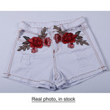 High-Waisted Floral Embroidered Denim Shorts for Women | Summer Cut-Out Jean Shorts