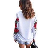 Stylish Black Floral Embroidery Sweatshirt for Women - Sexy Off-Shoulder Hollow Out Design, Casual Ripped Hoodie Tracksuit