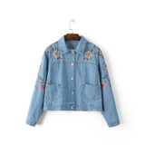 Floral Embroidered Classic Denim Jacket for Women - Spring Loose Fit Long Coat in Large Sizes