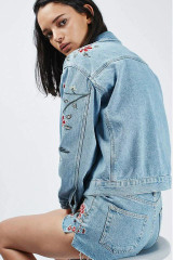 Floral Embroidered Classic Denim Jacket for Women - Spring Loose Fit Long Coat in Large Sizes
