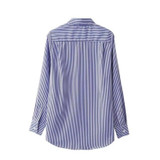 Embroidered Floral Cotton Blouse for Women - Stylish Striped Long Sleeve Blue Shirt Perfect for Casual Wear - Blusa Feminina S992