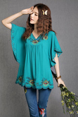 Plus Size Floral Embroidered Maternity Blouse - Vintage Summer Casual Shirt for Pregnant Women