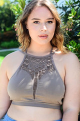 Chic Mocha Floral Cut Out Plus Size Bralette for Comfort and Style