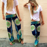 Floral Plus Size Wide Leg Harem Pants - High Waist Loose Palazzo Trousers for Women - Comfortable Beach Wear