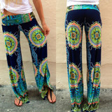Floral Plus Size Wide Leg Harem Pants - High Waist Loose Palazzo Trousers for Women - Comfortable Beach Wear