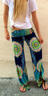 Floral Plus Size Wide Leg Harem Pants - High Waist Loose Palazzo Trousers for Women - Comfortable Beach Wear