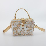 Floral Crystal Evening Clutch Bag for Women - Elegant Silver Hardcase Crossbody Totes and Acrylic Handbags