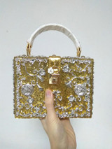 Floral Crystal Evening Clutch Bag for Women - Elegant Silver Hardcase Crossbody Totes and Acrylic Handbags