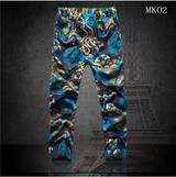Colorful Floral Print Linen Harem Pants for Men - Plus Size Streetwear Trousers with Drawstring - Free Shipping Available