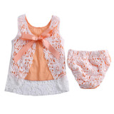Summer Floral 2PCS Baby Girls Outfit Set - Lace Sleeveless Tops & Shorts for 0-18 Months