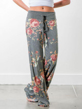 Floral Wide Leg Casual Pants with Bandage Design – Trendy Comfort for Every Occasion