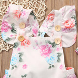 Floral Newborn Baby Girl Romper Set - Summer Ruffled Sleeve Bodysuit Jumpsuit with Headband - 2-Piece Sunsuit Outfit