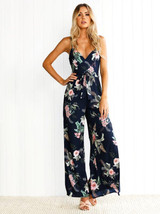 Floral Print Backless Wide Leg Jumpsuit with Split Sides for Trendy Summer Style
